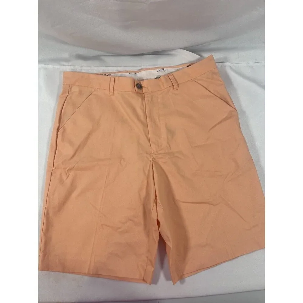Royal & Awesome Mens Golf Shorts 36 Peach Color Chino Flat Front